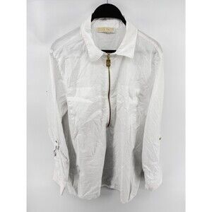 Michael Kors gold-tone half-zip Long sleeve Blouse Size XL White